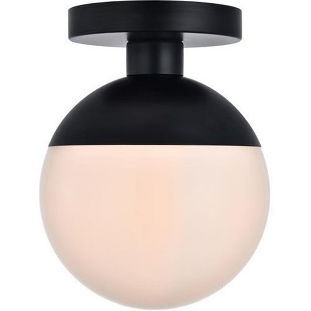 Living District LD6050BK Eclipse 1 Light Flush Mount Ceiling Light with Frosted White Glass, Black