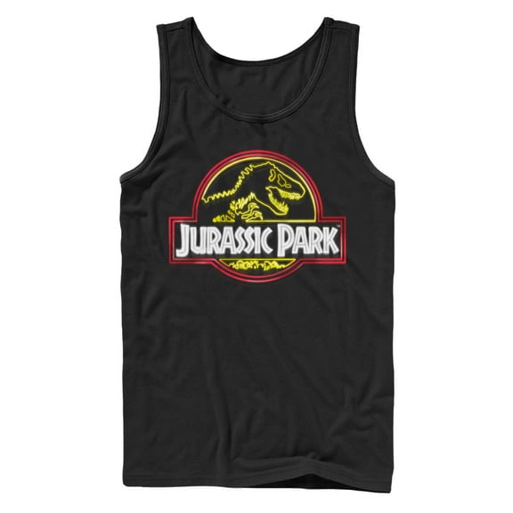 Men's Jurassic Park Neon T Rex Logo  Tank Top Black 2X Large