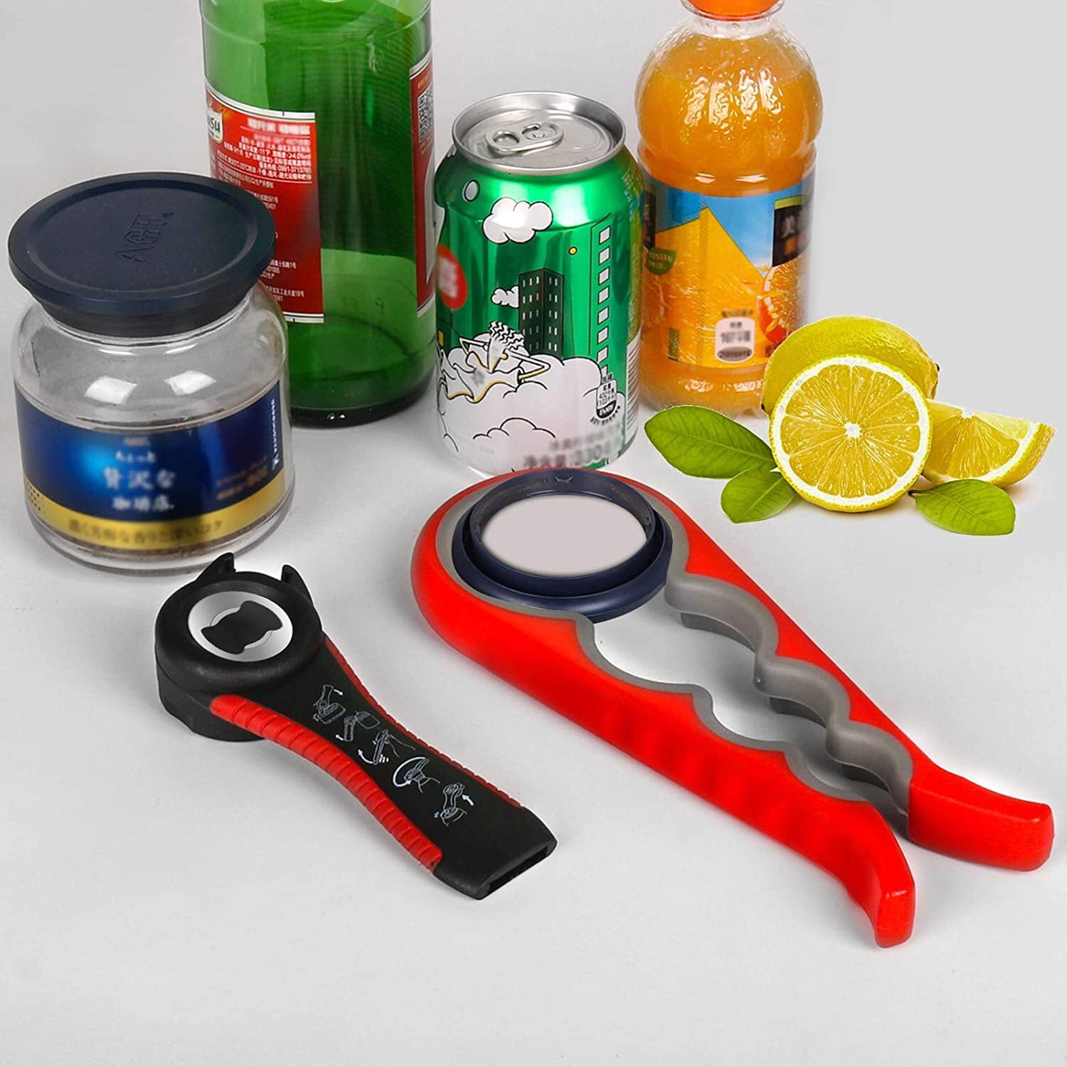 Jar Opener, 5 in 1 Multi Function Can Opener Bottle Opener Kit with  Silicone Handle Easy to Use for Children, Elderly and Arthritis Sufferers  (Apple Red）: Home & Kitchen 