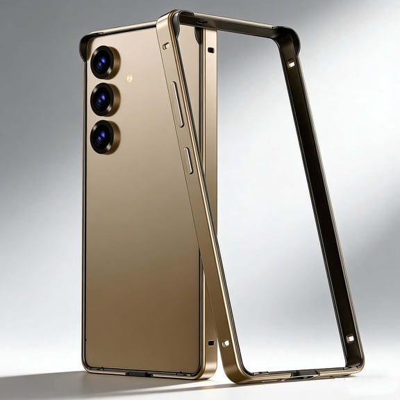 For Samsung Galaxy S24 Bumper Metal Frame Case,Slim Frameless Backless Fast Heat Dissipation,4 Corner Shockproof Protection,Anti-fall Drop Protection,With Soft TPU Inner,Phone Case,Gold