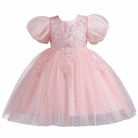 Odeerbi Toddler Dress Kids Girls Princess Dresses Tulle Dress Middle-aged Children's Sleeveless Embroidery Mesh Gauze Dress Pink