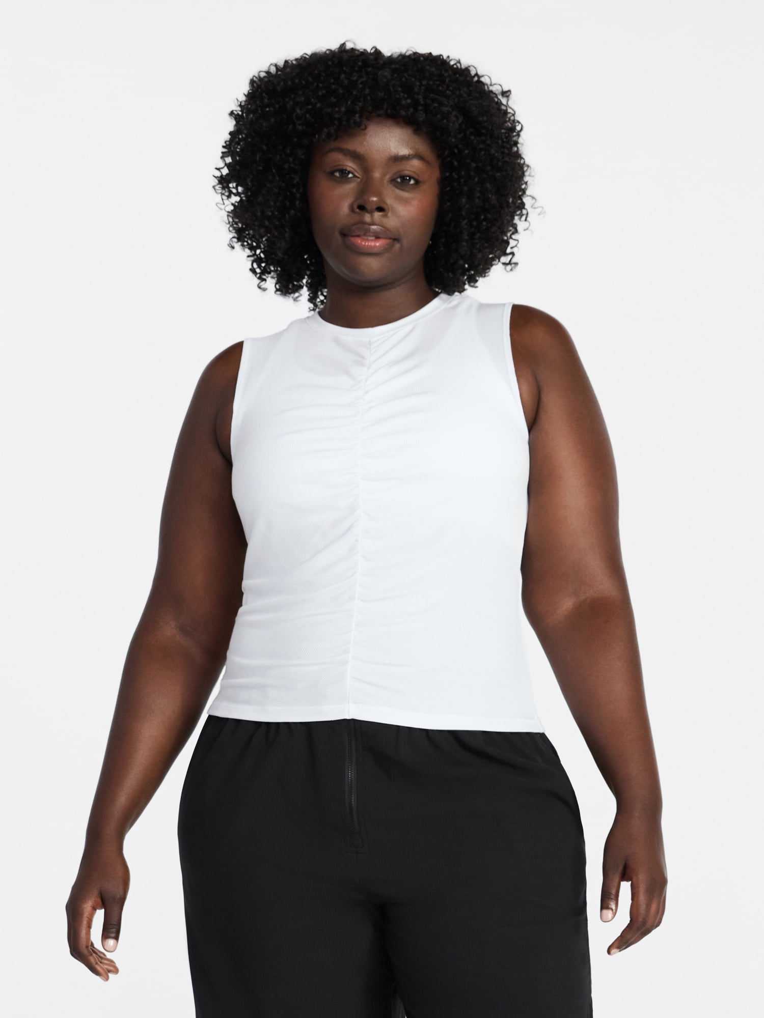 Avia Women's Shirred Ribbed Cinch Ballet Tank, Sizes XS-XXXL