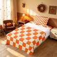 thumbnail image 3 of Homewish Pumpkin Plaid Twin Sheets, Happy Halloween Bedding, Orange Cream White, 3pcs (1 Flat Sheet, 1 Fitted Sheet and 1 Pillowcase), 3 of 6