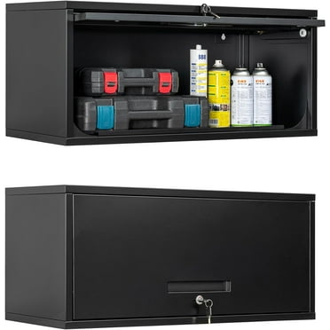 Metal Garage Wall Cabinet with Doors, Wall Mounted Metal Storage Cabinet, Floating Garage Tool Cabinet for Garage, Basement, Kitchen, Warehouse (Black, 13.7" H)