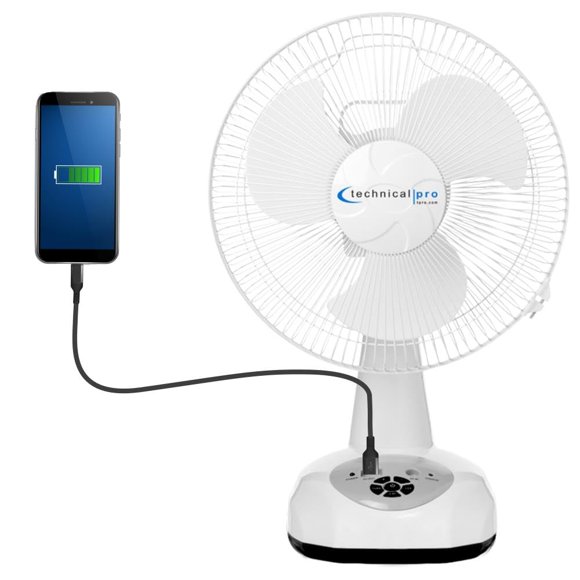 Ventilador de sobremesa Technical Pro portátil de 30 cm recargable con LED