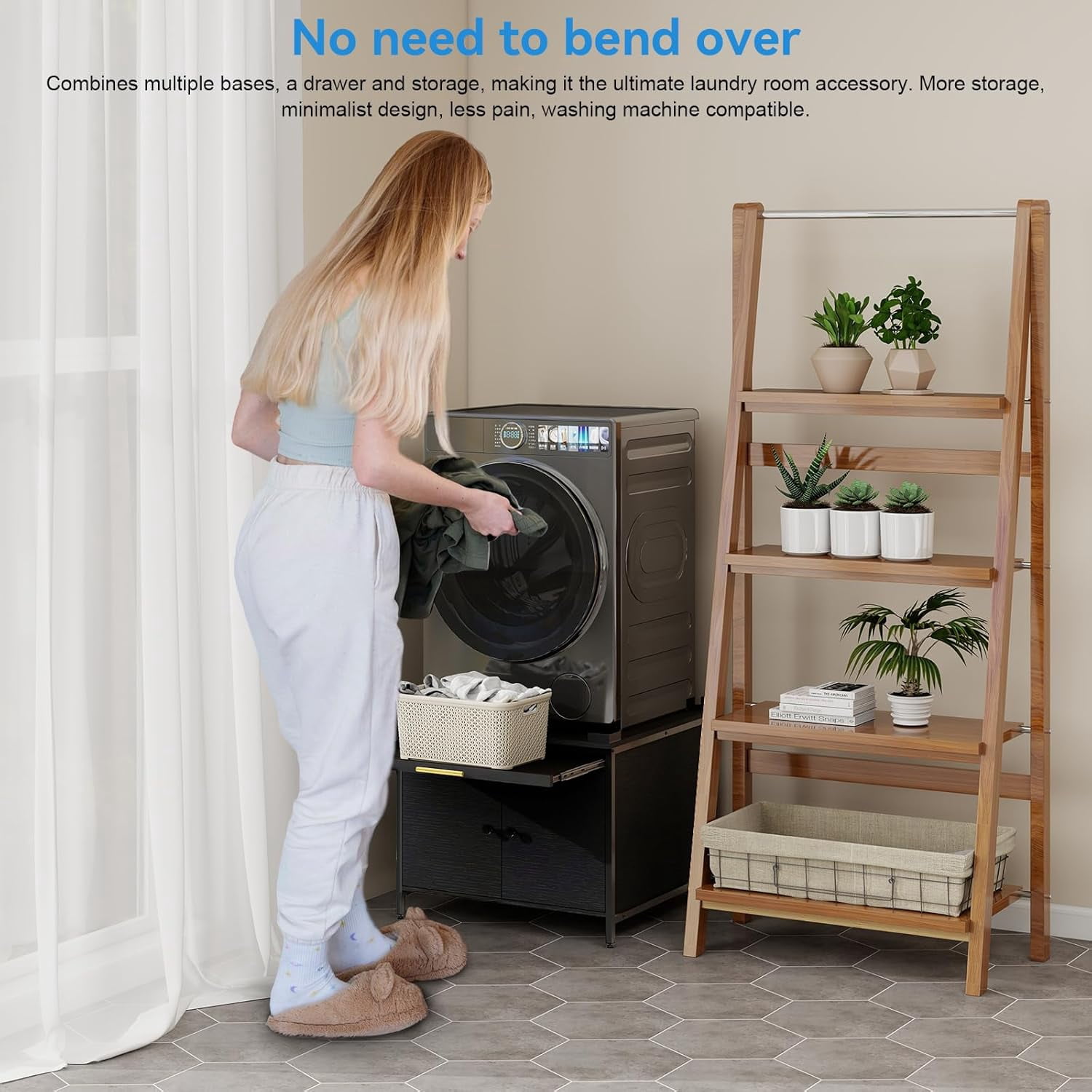 Laundry Pedestal for Washer and Dryer, 24" Universal Washing Machine Stand with Adjustable Feet and 4 Panel Corner, Fit Anti-Vibration Design with Telescopic Laundry Basket Shelf, 700 LBS Capacity