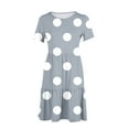 thumbnail image 6 of Fartey Summer Dresses for Women 2025 Trendy Polka Dot Print Dress with Pockets Casual Short Sleeve Crew Neck Beach Sundress Loose Flowy Tiered Swing Dress Gray XL, 6 of 6
