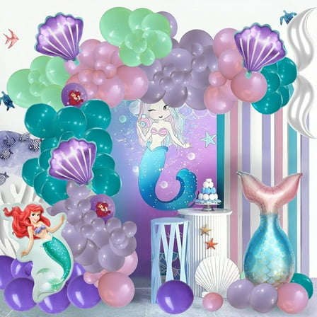 126Pcs Mermaid Balloon Party Decoration Mermaid Birthday Decoration Balloon Set - Mermaid Themed Party Latex Balloons and Foil Balloons Birthday Party Decoration