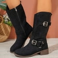 thumbnail image 6 of QQAMB Women's Mid-Calf Boots Retro Western Cowboy Style With A Round Toe Mid Block Heel Zipper A Buckle And A Hollow Out Design, 6 of 8