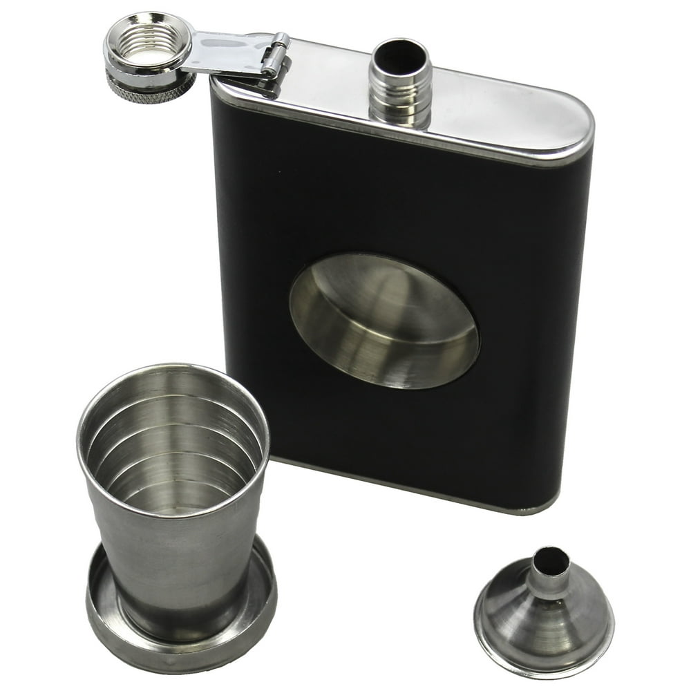 8 fluid ounce Stainless Steel Flask, with Funnel & Builtin Collapsible
