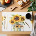 thumbnail image 2 of Summer Sunflower Placemats Set of 8, Retro Watercolor Yellow Flowers Non-Slip Place Mats Washable Table Mats for Kitchen Dining Table Decorations Indoor/Outdoor, 2 of 9