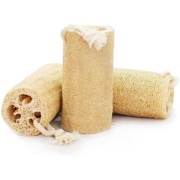 Xiao Hua Esponja exfoliante de lufa natural para baño, cuerpo, exfoliante orgánico, cara, cepillo para piel sensible, para mujer, 3 piezas/juego