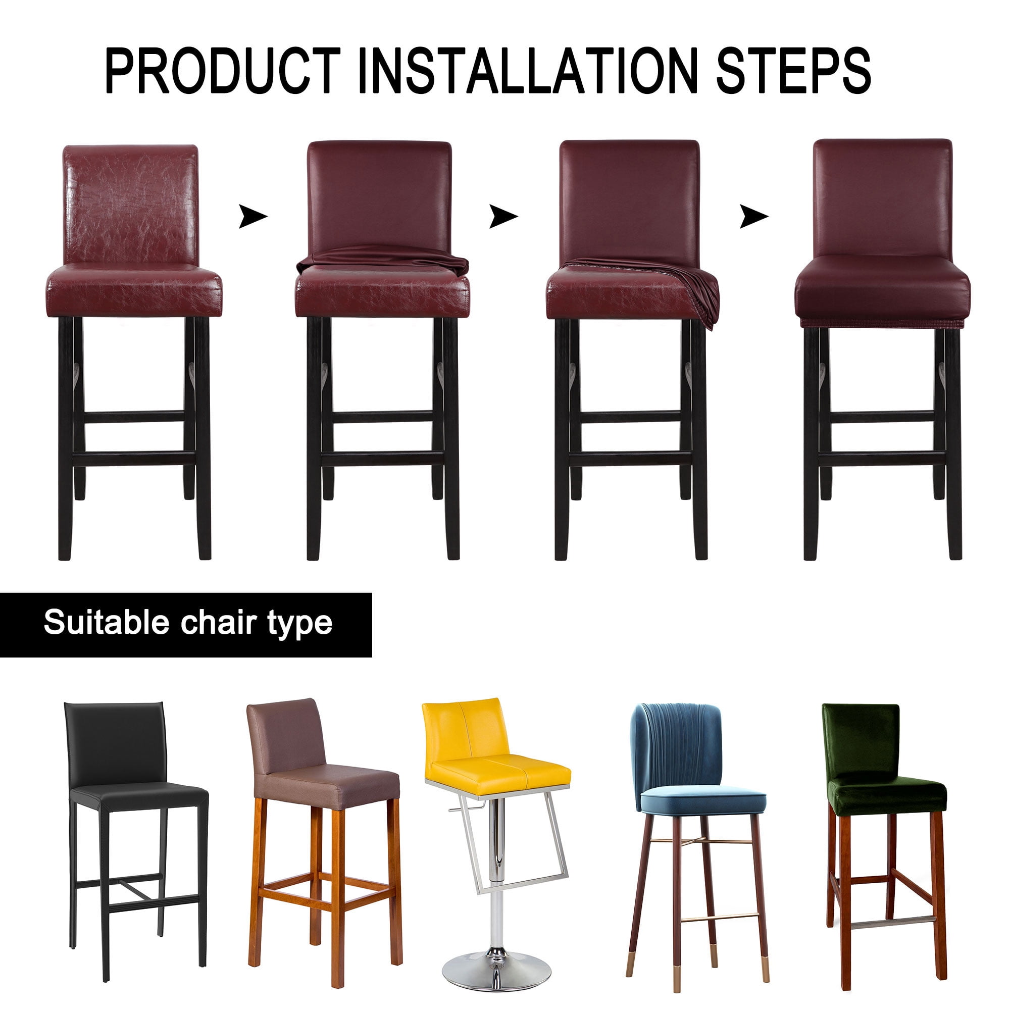 Unique Bargains Waterproof Bar Stool Covers for Short Back Chair Slipcovers Burgundy 1 Pc