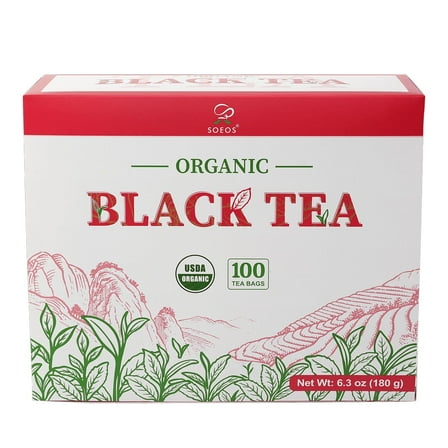 Soeos Organic Black Tea, 6.3 oz (180g), 100 Tea Bags, Rich Aroma & Smooth Flavor, Black Tea for Hot or Iced Brews