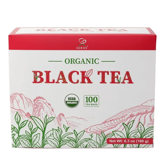 Soeos Organic Black Tea, 6.3 oz (180g), 100 Tea Bags, Rich Aroma & Smooth Flavor, Black Tea for Hot or Iced Brews