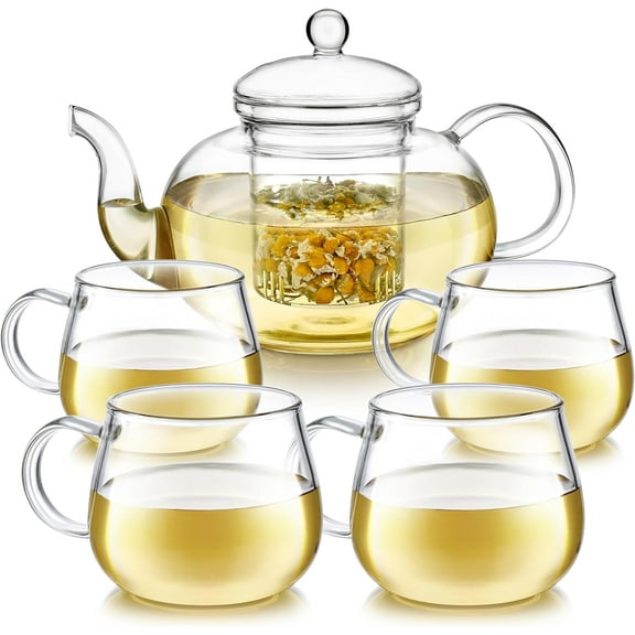 Heatproof Glass Teapot Set with Removable Loose Tea Infuser and Four Glass Teacups