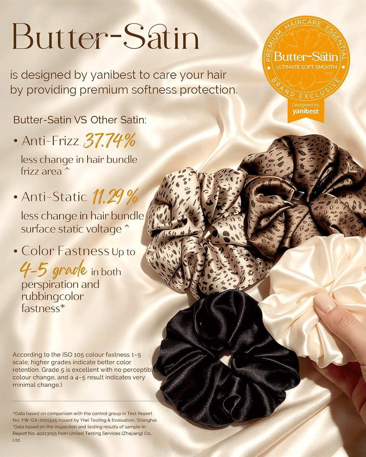Yanibest Oversized 4 pcs Silk Scrunchies for Women & Girls,Big Satin Hair Scrunchies,Jumbo Damage-Free Hair Ties,Leopard