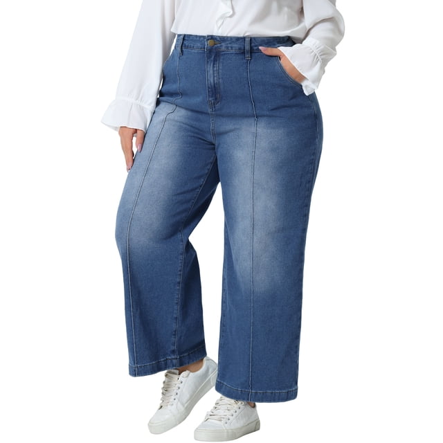 Pantalones de mezclilla de talla grande Agnes Orinda para mujer, de pierna ancha, casuales, con bolsillos, 4X, azul medio