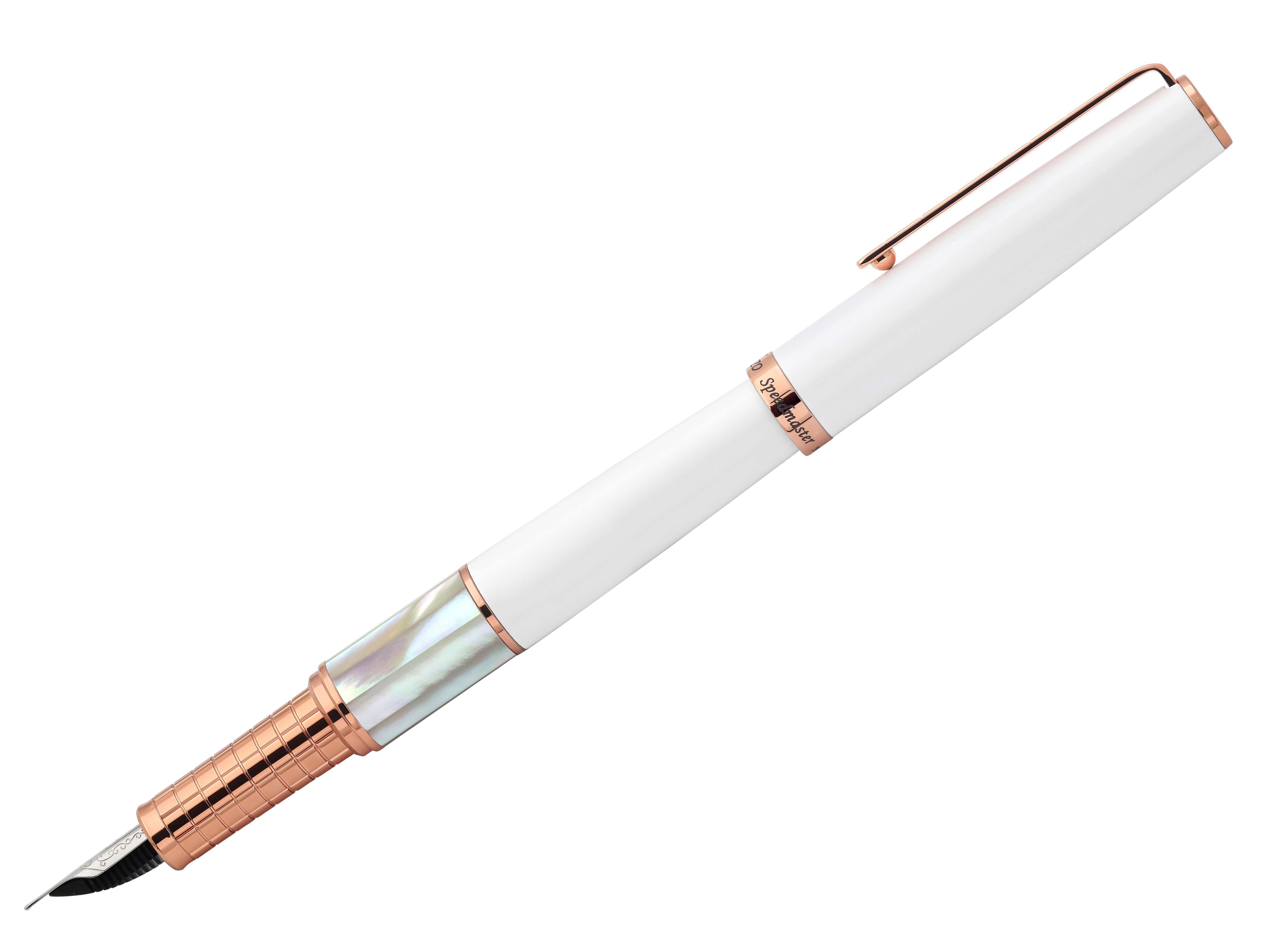 Xezo Speedmaster® White Brass Fountain Pen (Fine Nib) - With White Mother of Pearl  Rose Gold