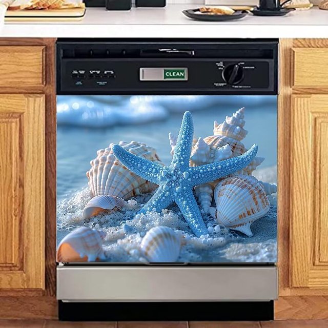 Summer Home Decal Starfish Shell Refrigerator Magnet Panel Decal, Conch Beach Magnet Dishwasher Cover Decal, Home Appliance Sticker Cabinet Magnet 23x17 Inch Magnetic