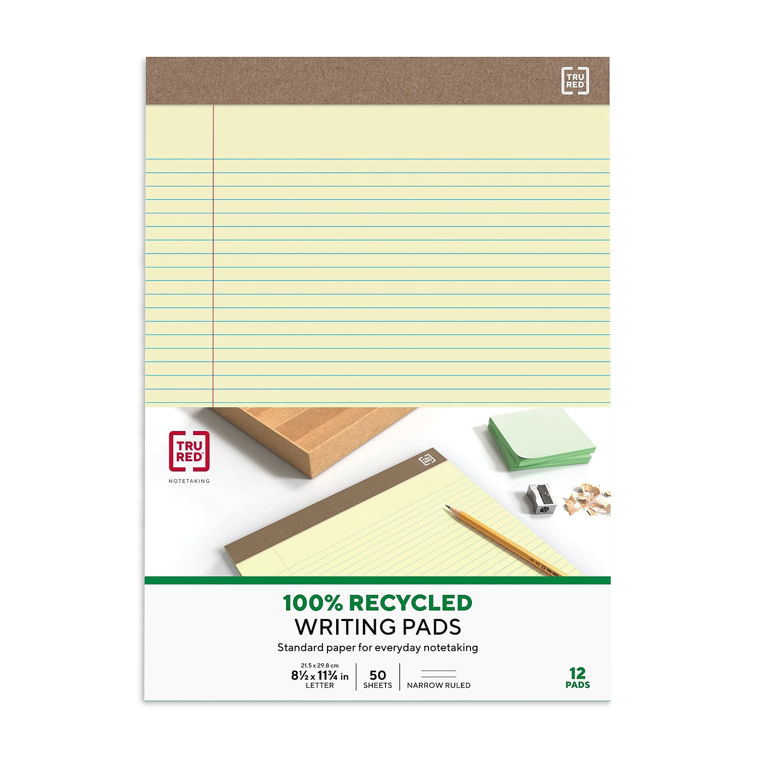 MyOfficeInnovations Notepads 8.5" x 11.75" Narrow Yellow 50 Sh./Pad 12 Pads/PK 354743