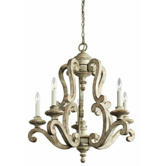Farmhouse Five Light Chandelier in Distressed Antique White Finish Bailey Street Home 147-Bel-1044857