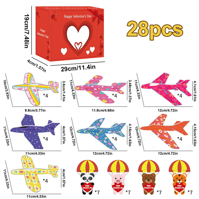 28 Pack Kids Valentines Day Gifts, Foam Airplanes + Valentines Cards Party  Favor Set, Valentine's Day School Supplies, Classroom Exchange Gift