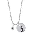 thumbnail image 1 of Delight Jewelry Silvertone Mini Paw with Black Crystal Silvertone Script Initial Disc - J - Charm Necklace, 20"+3", 1 of 4