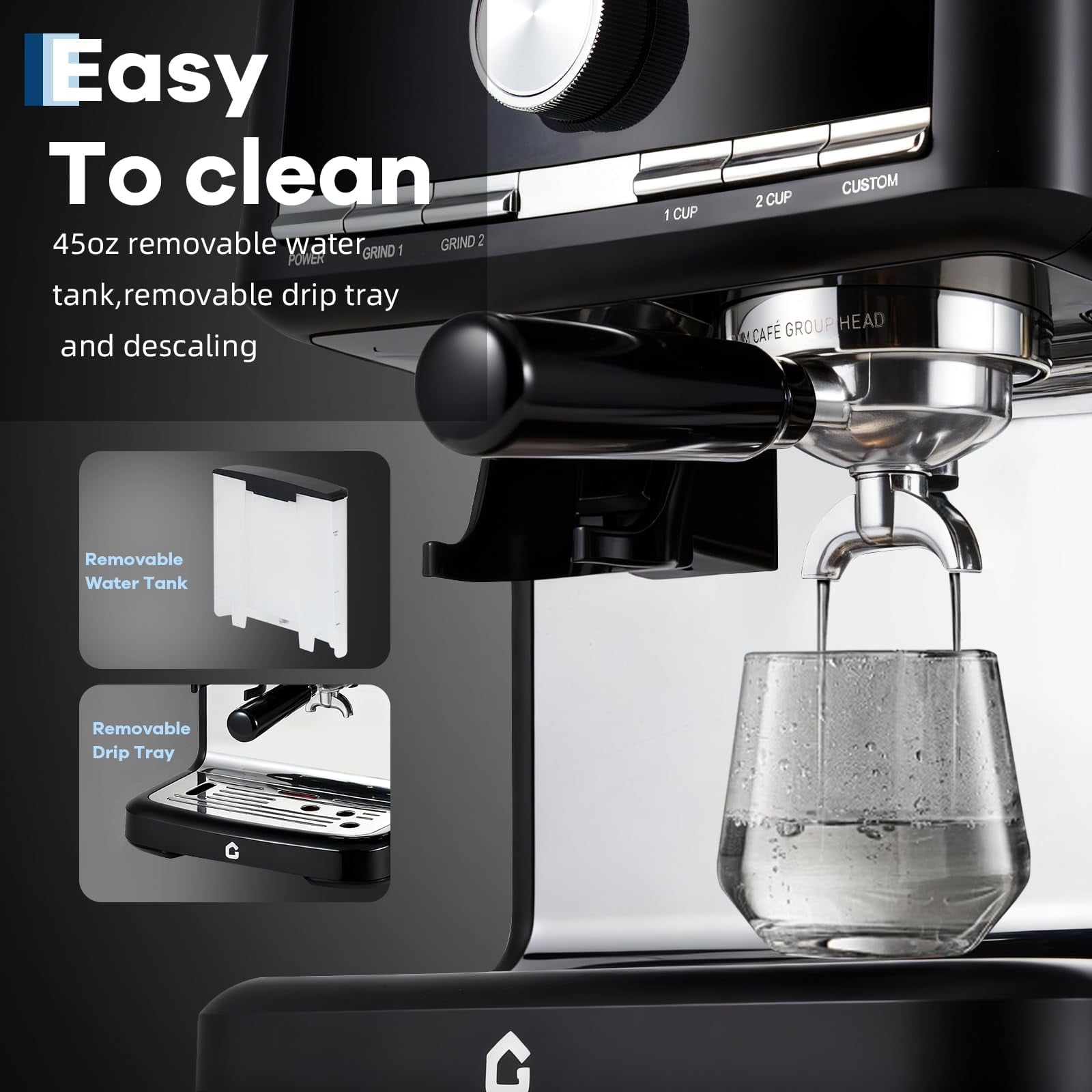 Soonbuy 20 Bar Pressure Espresso Machine, with Grinder & Milk Frother, 1.5L Removable Tank, Adjustable Shot Volume, Professional Stainless Steel Coffee Maker, for Home and Office
