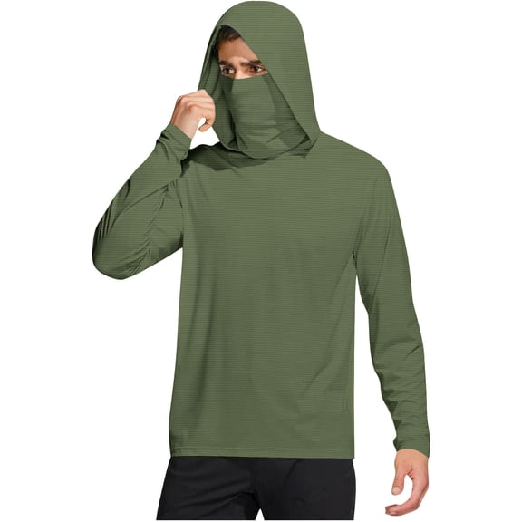 hoksml Men's UPF50 Hooded Long Sleeve Shirt, Built In Face Gaiter Quick Dry Sun Protection Tops for Fishing Outdoor Wear