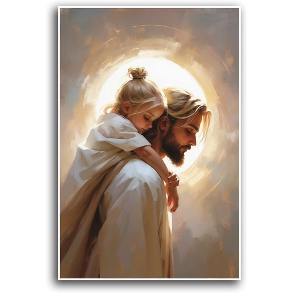 AVOI Girls room wall decor art Jesus carrying girl poster Jesus and girl canvas print Christian God poster modern painting artwork living room bedroom decor Unframe: 12x18in