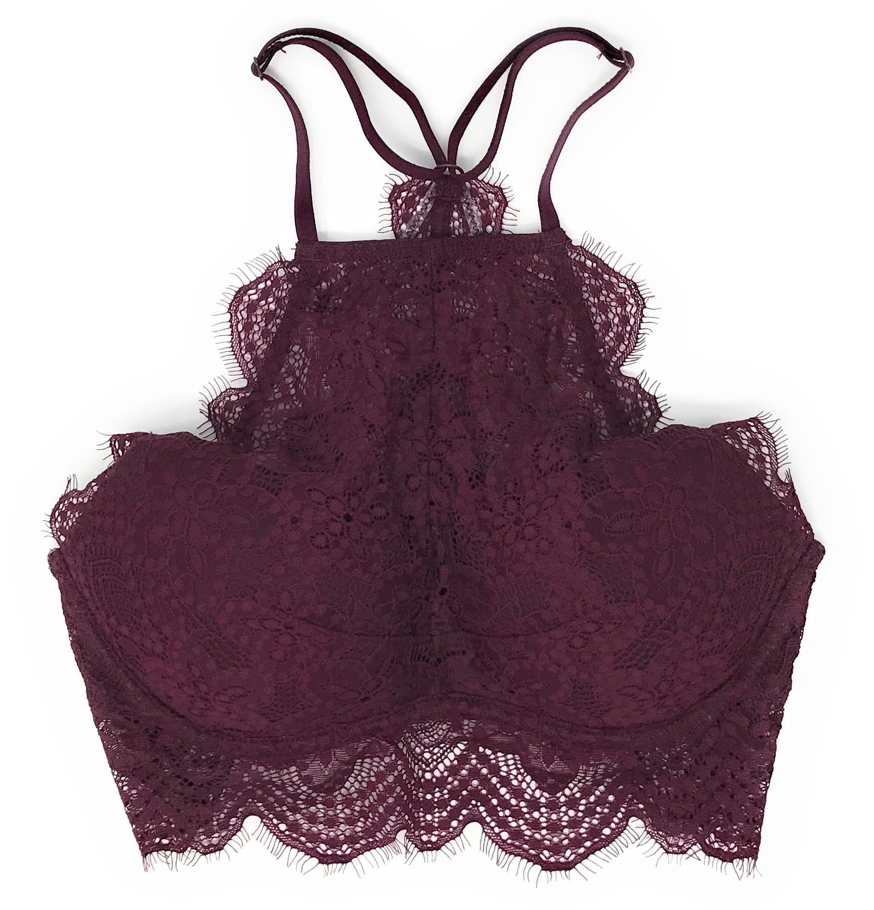 Victoria's Secret Halter Padded Lace Bra Burgundy Rn 54867 Sexy