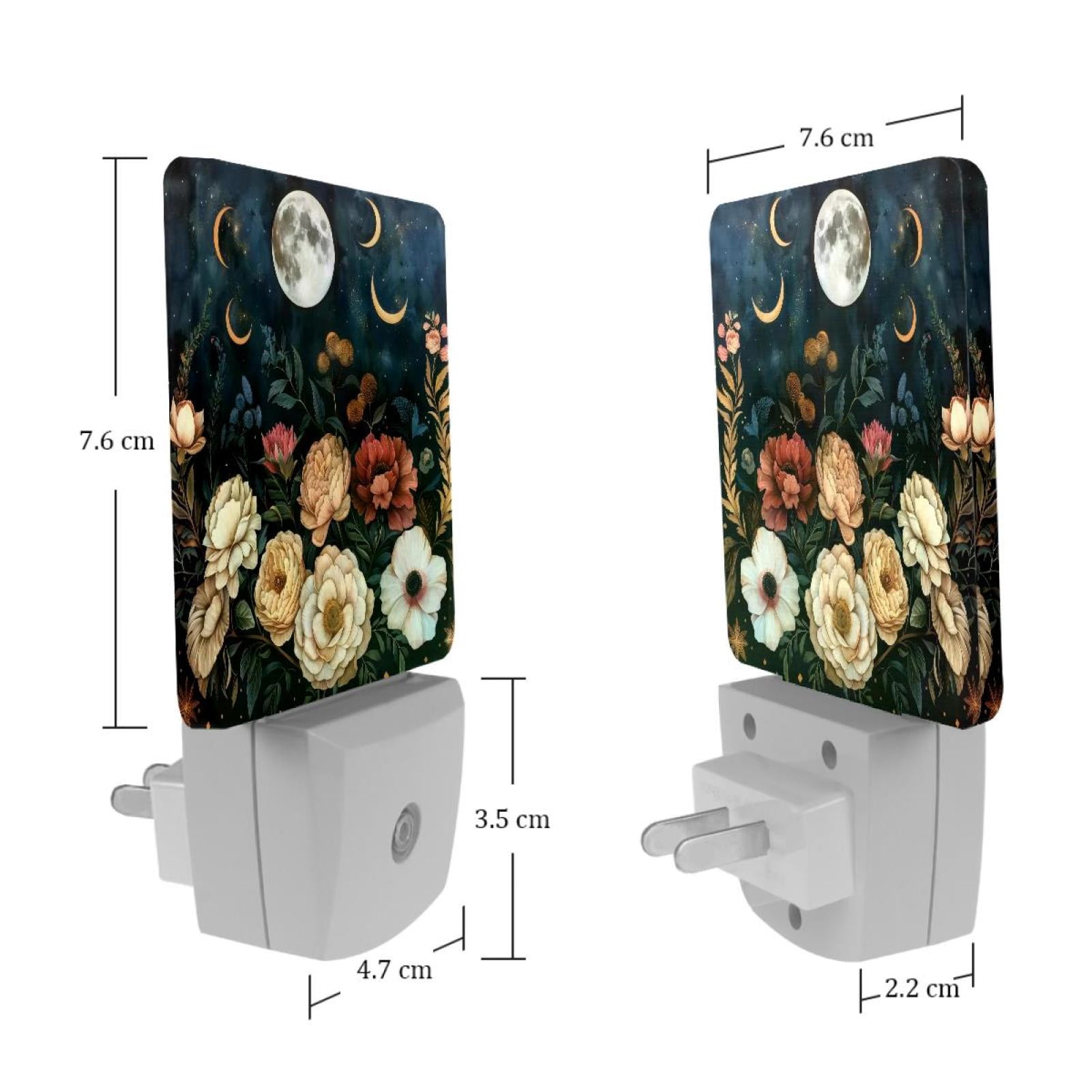 PhooArto Moon Phase Flowers Plug in LED Night Light Auto Sensor Dusk to Dawn Decorative Night for Bedroom, Bathroom, Kitchen, Hallway, Stairs, Baby's Room, Energy Saving