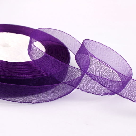 XmhyTop-A 49 Yards Organza Ribbon Roll,Sheer Transparent Satin Edge Ribbon for Gift Wrapping, Wedding, Party Craft Decor,Purple