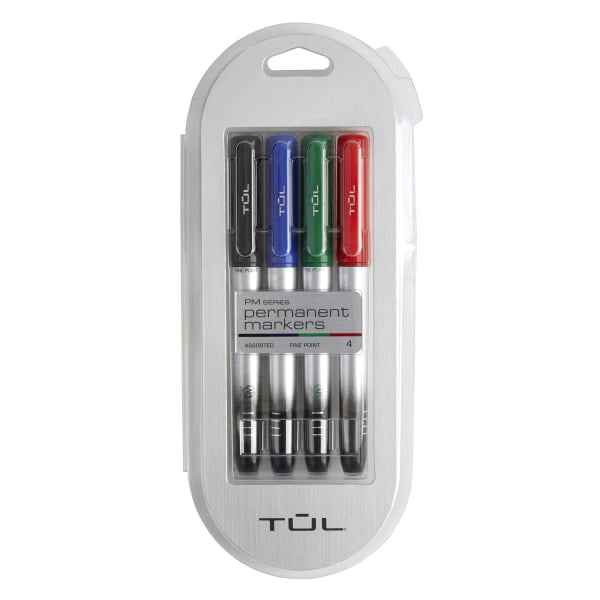 TUL® Permanent Markers, Fine Point, Silver Barrel, Assorted Ink Colors ...