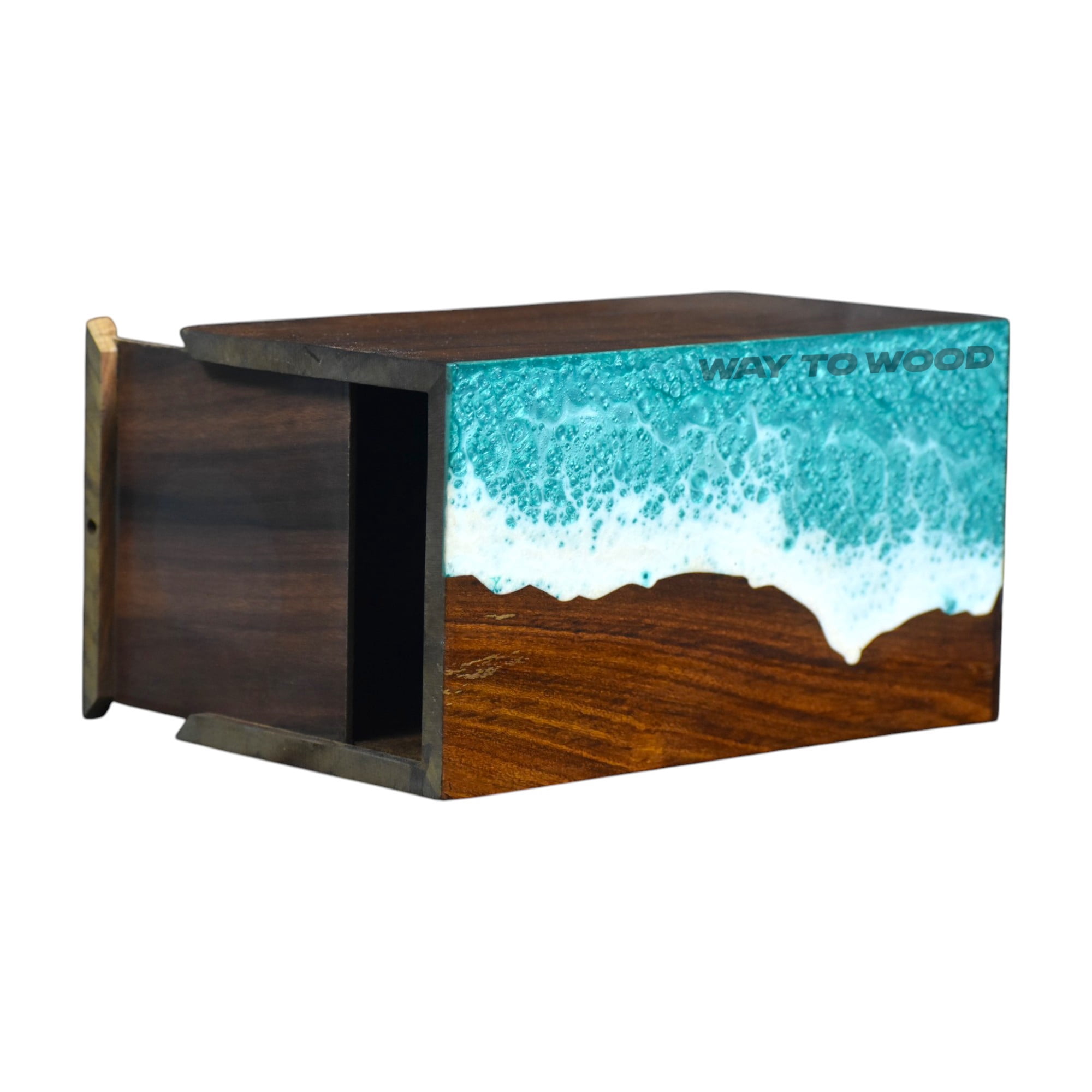 Wooden Urn for Human Ashes Adults, Men & Women - Handcrafted Urns with Ocean Resin Inlay - Unique Memorial Box for Ashes - Cremation Urns for Burial or Home Display