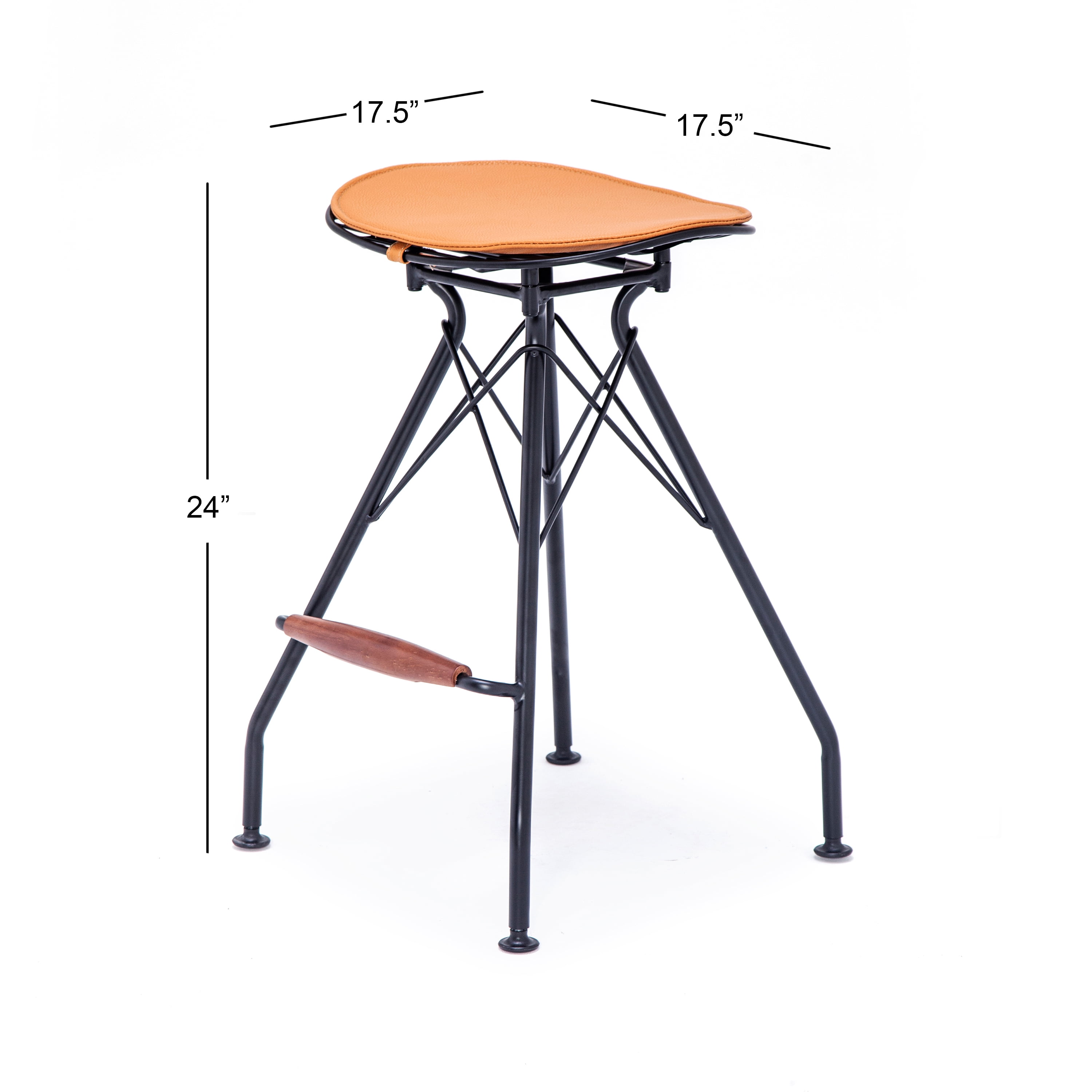 24" Counter Height Bar Stools Set of 2, Industrial Metal Bar Chairs with Faux Leather Seat & Wood Footrest, Farmhouse Kitchen Island Stools