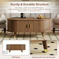 thumbnail image 5 of 42.5" Round Coffee Table with Charging Station, Mid Century Modern Center Table with 360° Sliding Doors and Non-Slip Foot Pads, Fluted Wood Accent Table for Living Room, Office, Walnut, 5 of 7