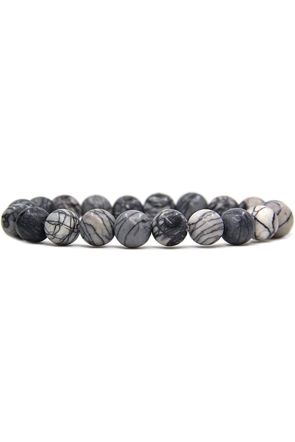 Natural Matt Frosted Picasso Jasper Genuine Semi-Precious Gemstones Healing 10mm Beaded Stretch Bracelet 7" Unisex