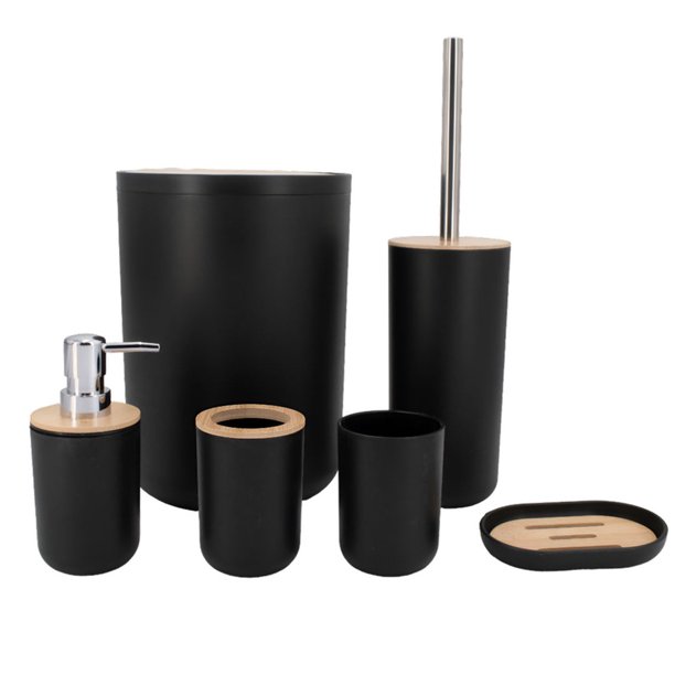 Juego de 6 Piezas para Baño | Set de Accesorios de Plastico Para Baño | Kit de 6 pzas Modernos para Baño | Accesorios de Bambu