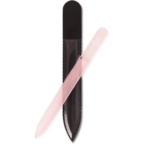 shiyou-s Acrylic Nail File, Czech Glass Nail File for Acrylic Nails, Crystal Glass 100/180 Grit Nail File with Sleeve, Coarse Fingernail Filer for Fake Nails (Pink)