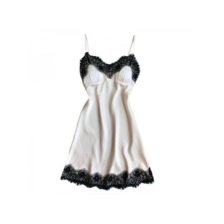 

Topumt Women Sexy Lace V-Neck Long Silk Soft Sling A-Line Nightdress