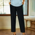 thumbnail image 1 of Baodmurt Shorts pour Femmes, Coton Lin Ample Uni Été Taille Élastique Pliée, Noir S-3TG, 1 of 7