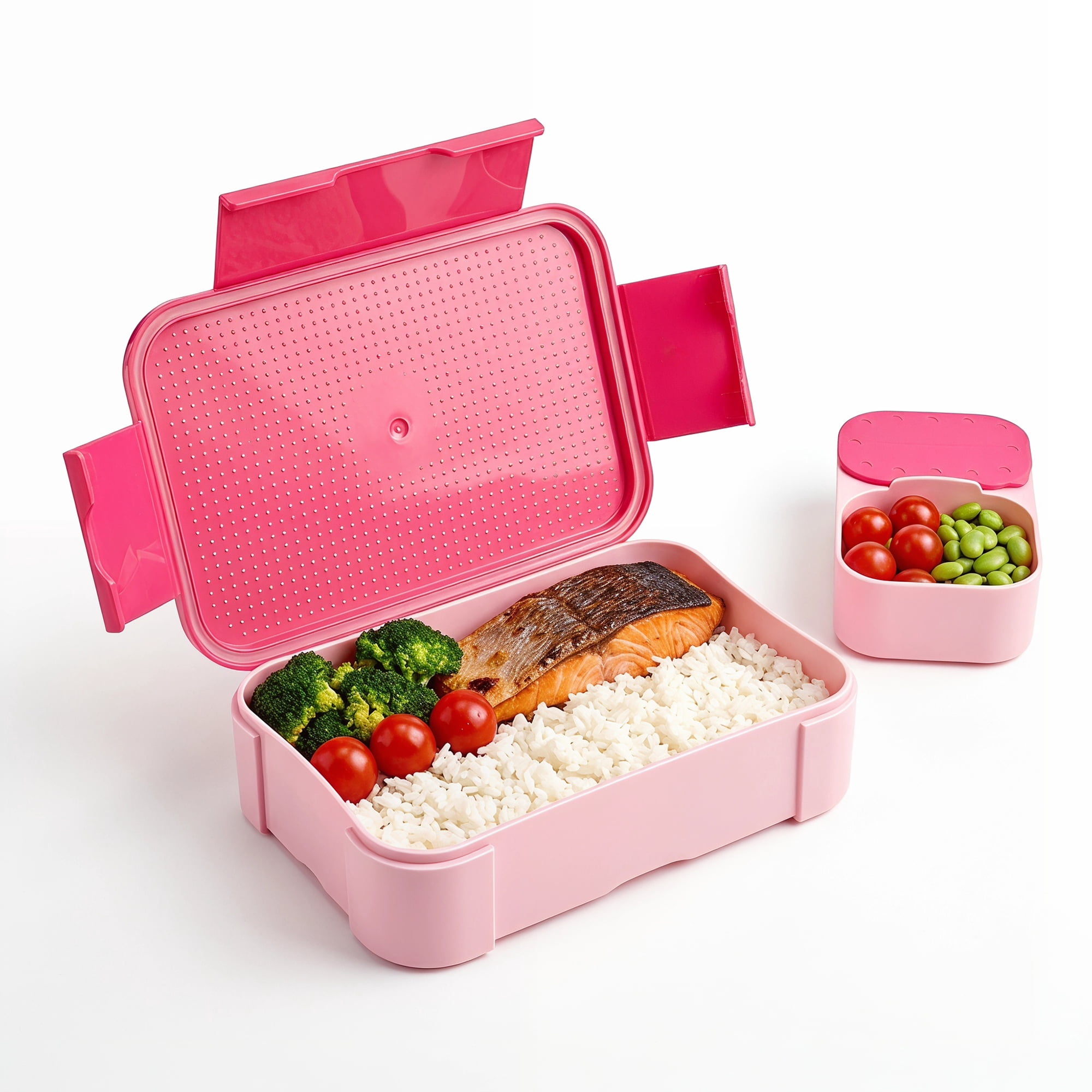 Unique Bargains 2-Compartment Leak-Proof Meal Lunch Bento Box Rose Pink