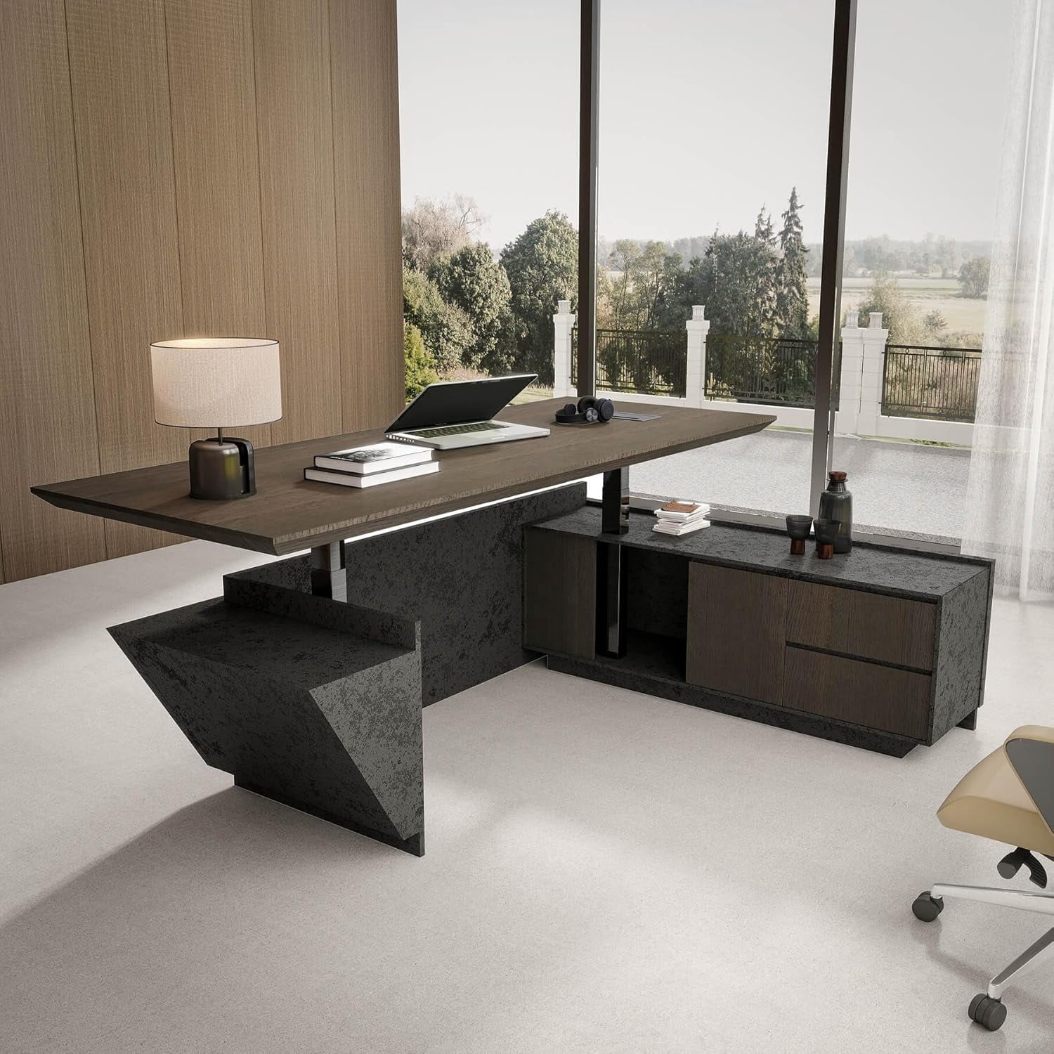 78.7 Inch Adjustable Executive Desk - Luxury L Shaped Desk with Drawers File Cabinets