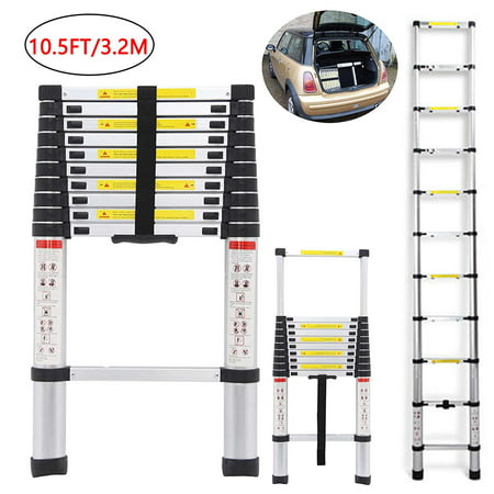Zimtown 10.5ft Aluminum Telescoping Ladder, Lightweight Multi-Purpose Retractable Foldable Extension Step Loft /Attic Ladder, EN131 Certified 330lbs