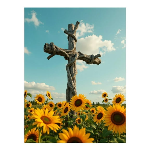 Diamond Art Kit for Adults, Wooden Cross Sunflowers Sky Field Diamond Painting for Adults Beginners, DIY Diamond Art Painting Kits, 5D Diamond Painting Crafts for Home Decor 12x16 Frameless