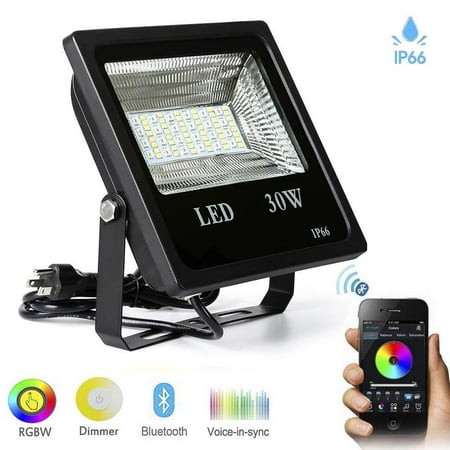 led flood light 30w super bright with bluetooth conected app control rgbw multi color changing waterproof spotlight bulb for garden, home, hotel, landscape (30w, (Best App For Hotel Prices)