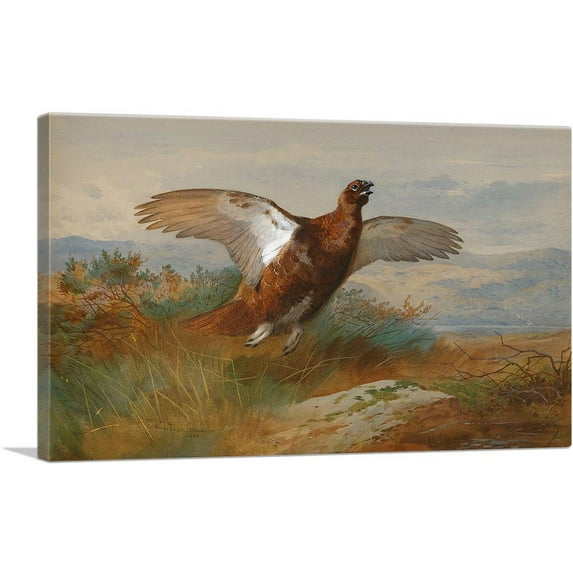 ARTCANVAS Red Grouse In Flight 1899 Canvas Art Print by Archibald Thorburn - Size: 60" x 40" (0.75" Deep) (3-Piece)