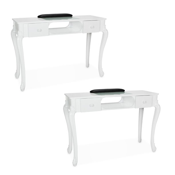 Set Of 2 Manicure Table Fiona White Nail Salon Furniture Queen Rise Style Nail Table Salon Furniture Equipment Walmart Com Walmart Com